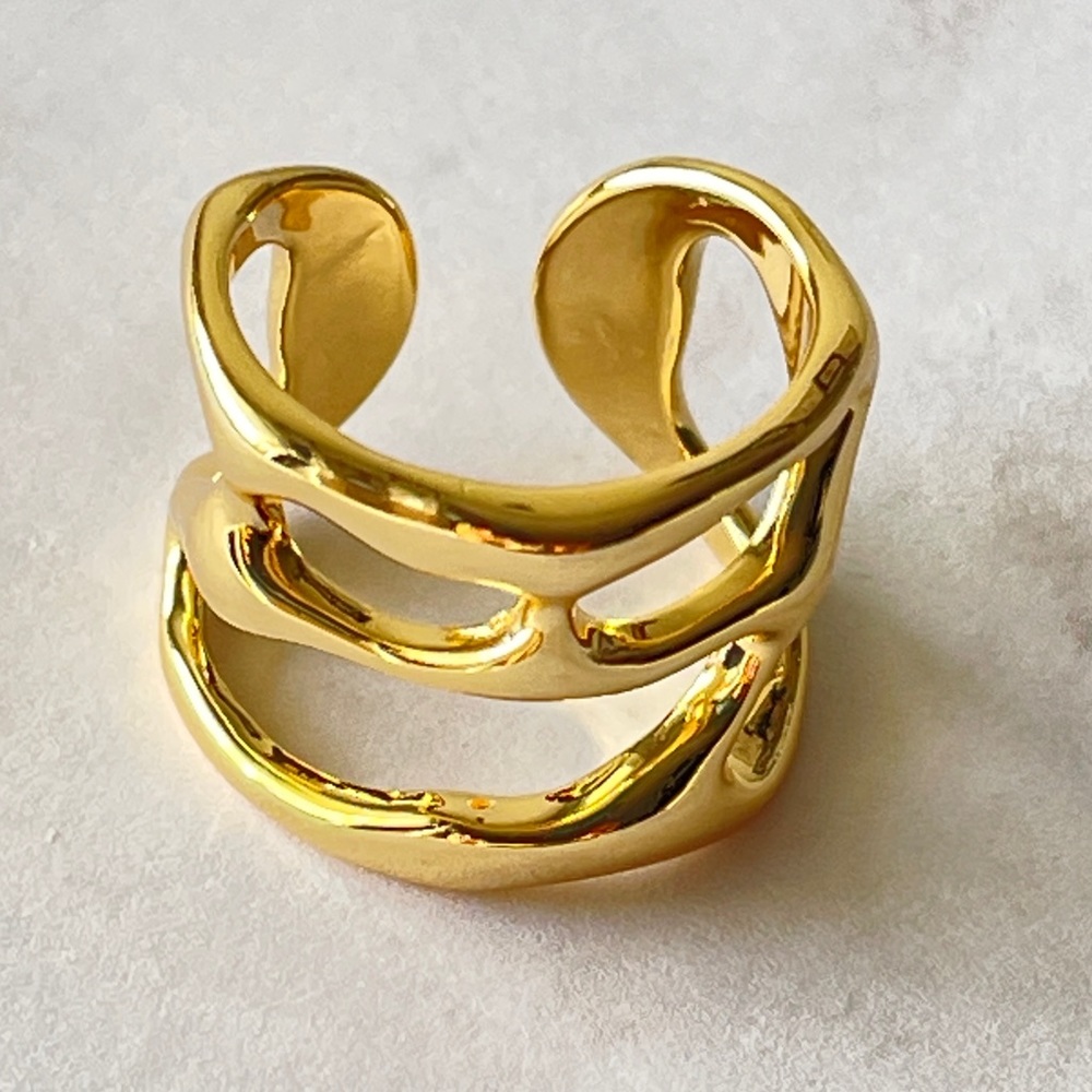 Womens Gold Plated Triple Layers Open Ring Adjustable‎